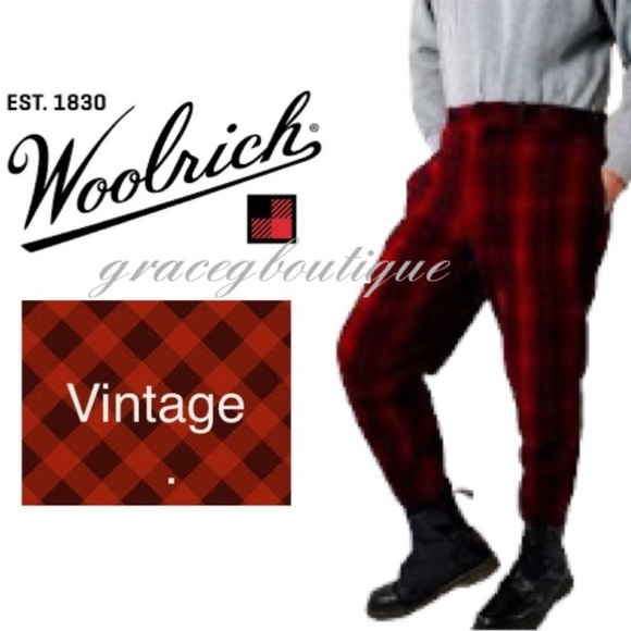 Vintage Woolrich Hunting Pants Buffalo Plaid Wool Antique Hunt Pant Red - Picture 1 of 16